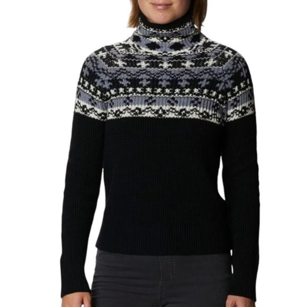 Columbia Sweater Wool Blend Jacquard Black Size M NWT Fair Isle Nordic Ski Lodge